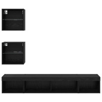 Produktbild för TV-väggenheter med LED med led 5 pcs Svart Ek Konstruerat trä