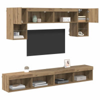 Produktbild för TV-väggenheter med LED 6 pcs Artisan Ek Konstruerat trä