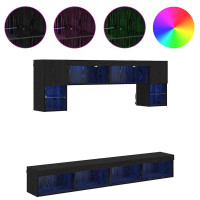 Produktbild för TV-väggenheter med LED 6 pcs Svart Ek Konstruerat trä