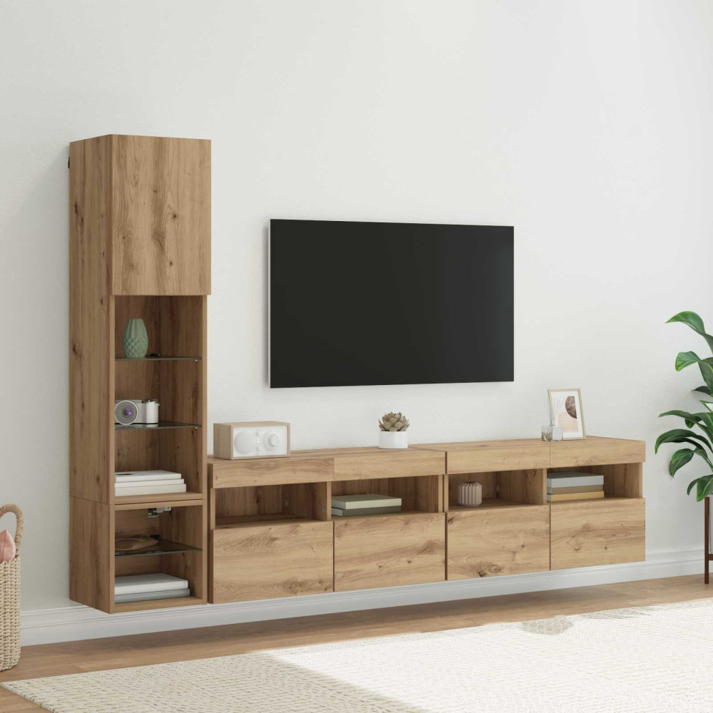 Produktbild för TV-väggmodul 4 pcs Artisan Ek Konstruerat trä