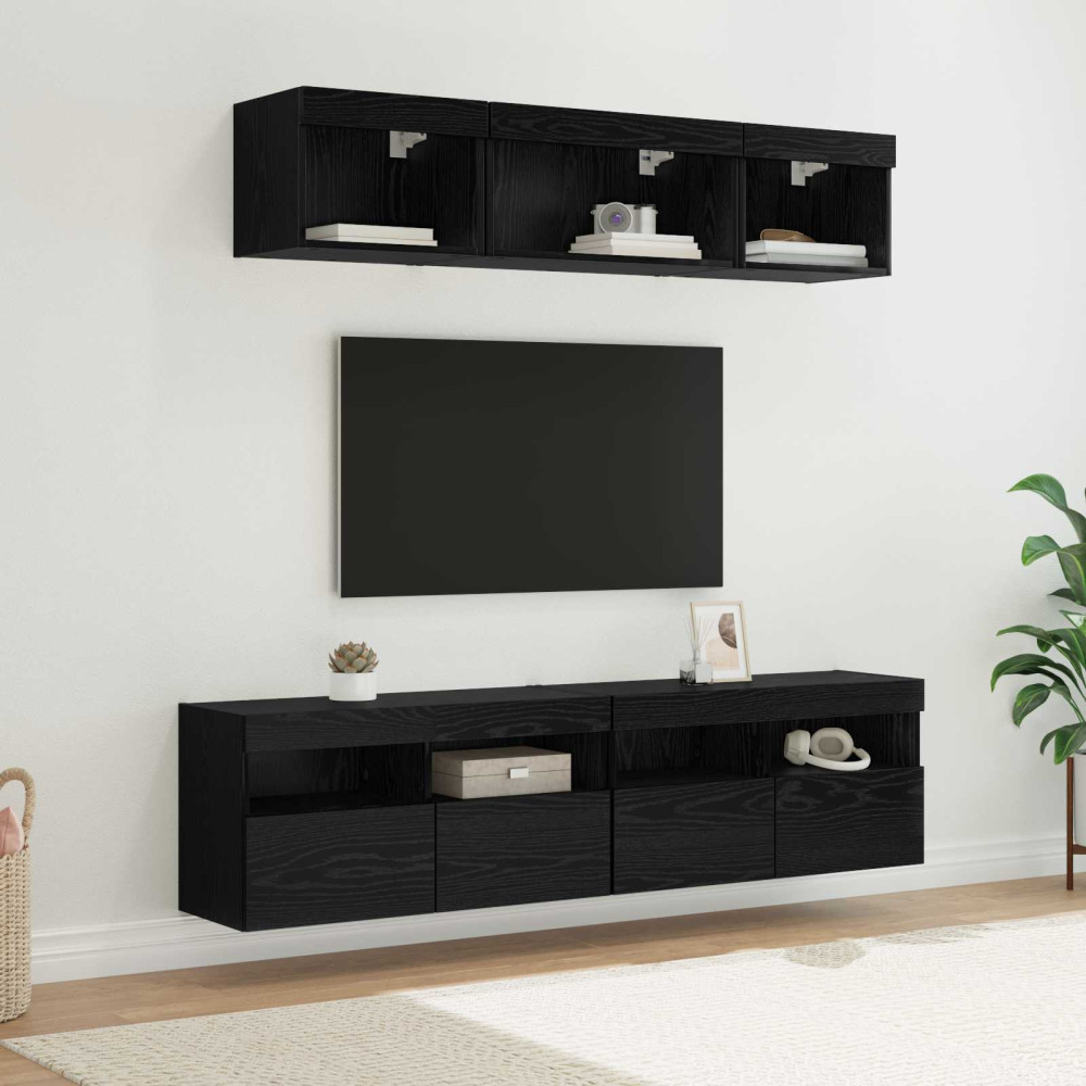 Produktbild för TV-väggenheter med LED med led 5 pcs Svart Ek 80 x 30 x 40 cm