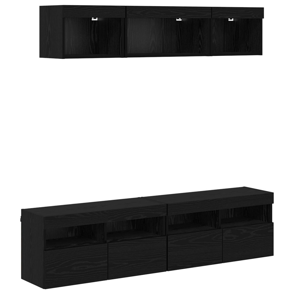 Produktbild för TV-väggenheter med LED med led 5 pcs Svart Ek 80 x 30 x 40 cm