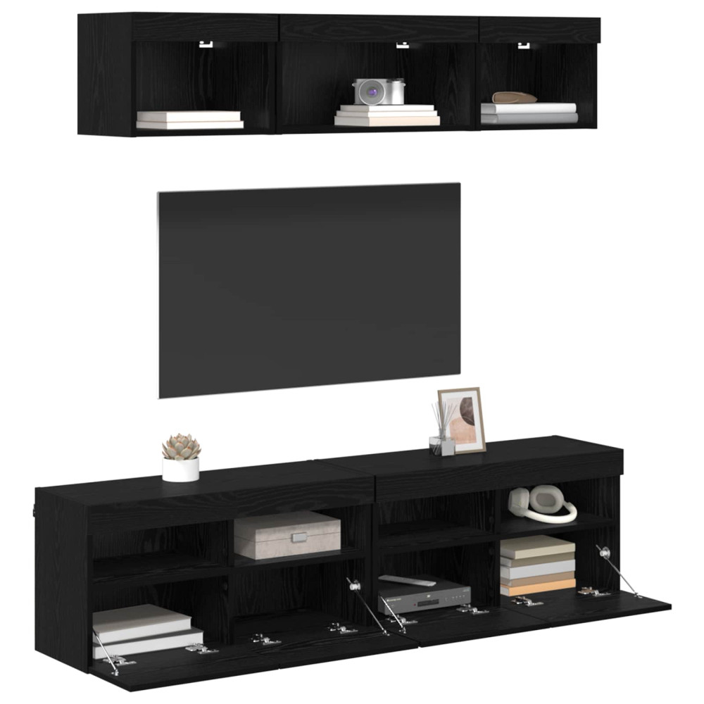 Produktbild för TV-väggenheter med LED med led 5 pcs Svart Ek 80 x 30 x 40 cm