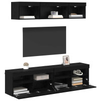 Produktbild för TV-väggenheter med LED med led 5 pcs Svart Ek 80 x 30 x 40 cm