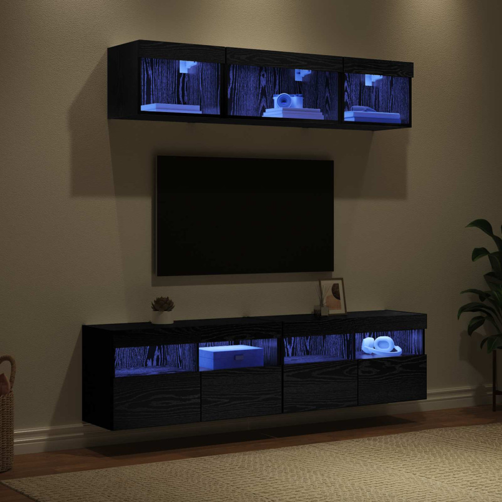 Produktbild för TV-väggenheter med LED med led 5 pcs Svart Ek 80 x 30 x 40 cm