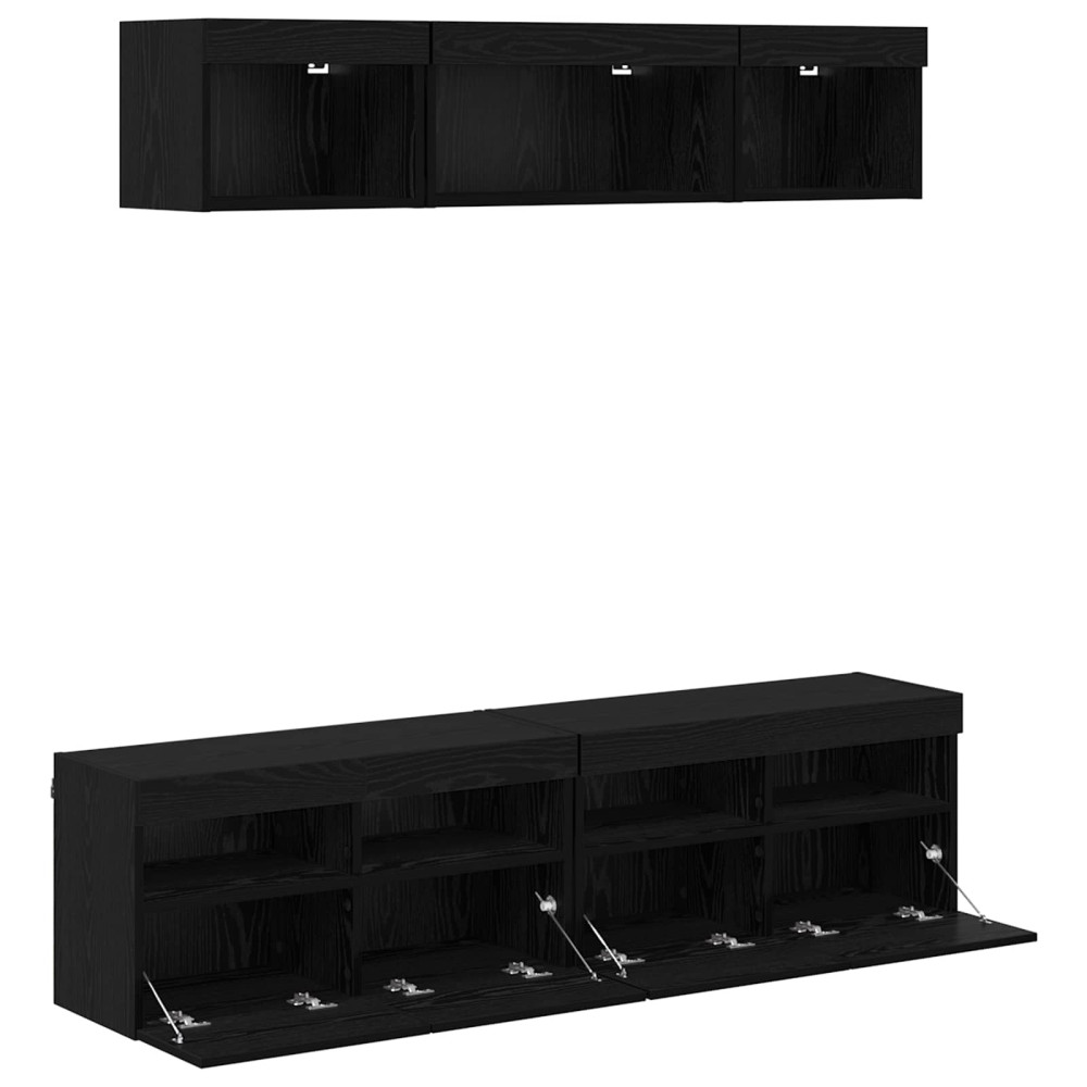 Produktbild för TV-väggenheter med LED med led 5 pcs Svart Ek 80 x 30 x 40 cm