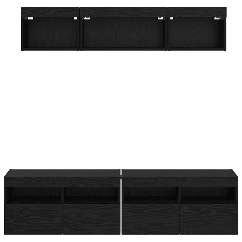 Produktbild för TV-väggenheter med LED med led 5 pcs Svart Ek 80 x 30 x 40 cm