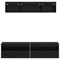Produktbild för TV-väggenheter med LED med led 5 pcs Svart Ek 80 x 30 x 40 cm