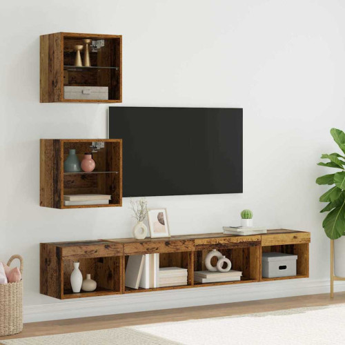 vidaXL TV-väggenheter med LED 5 pcs Gammalt trä Konstruerat trä