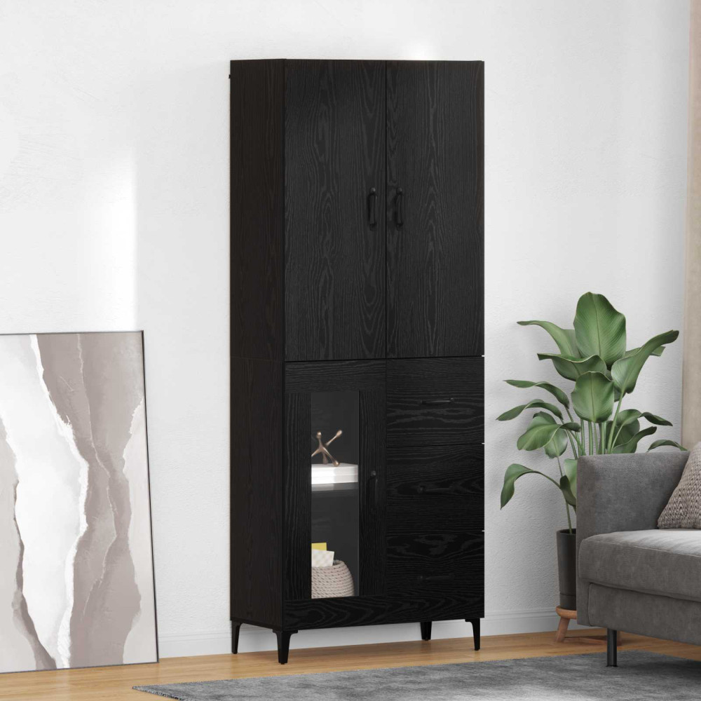 Produktbild för Skåp Väggmonterad Svart Ek 69,5 x 34 x 180 cm Konstruerat trä