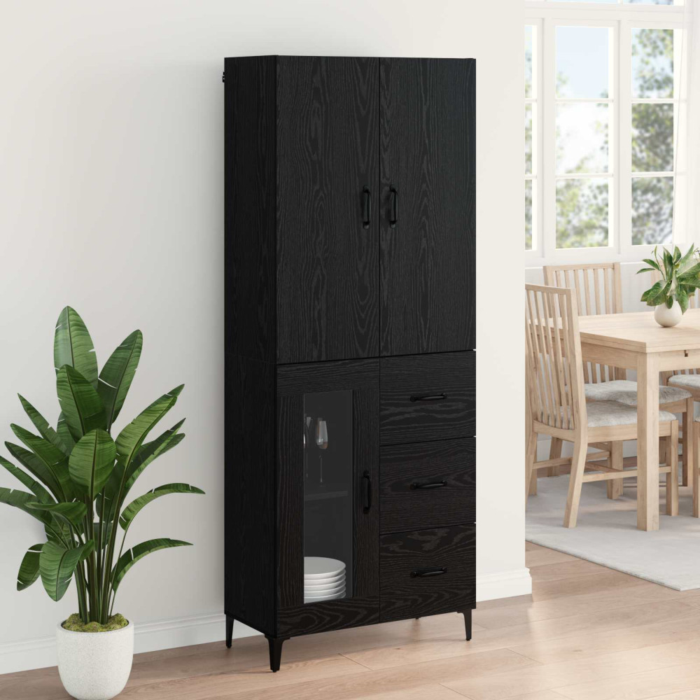 Produktbild för Skåp Väggmonterad Svart Ek 69,5 x 34 x 180 cm Konstruerat trä