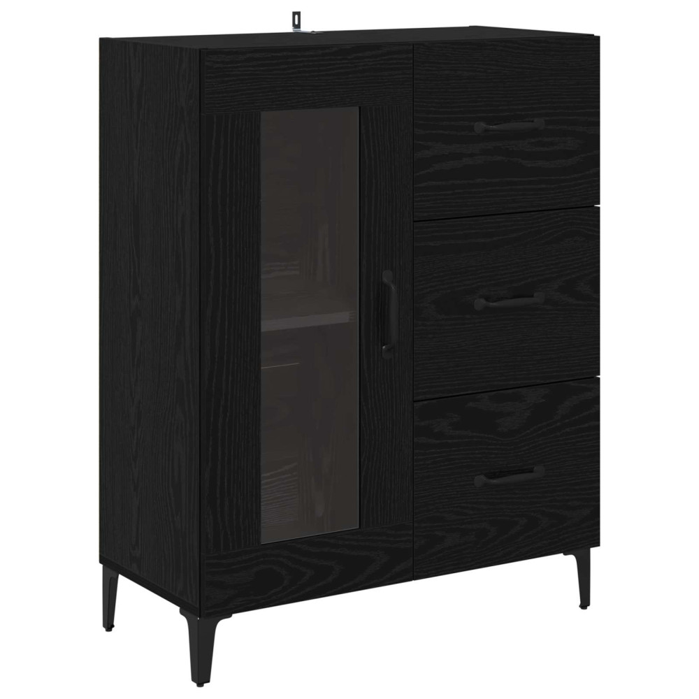 Produktbild för Skåp Väggmonterad Svart Ek 69,5 x 34 x 180 cm Konstruerat trä