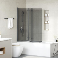 Produktbild för Duschavskärmning Svart 130 x 138 cm ESG-glas och aluminium