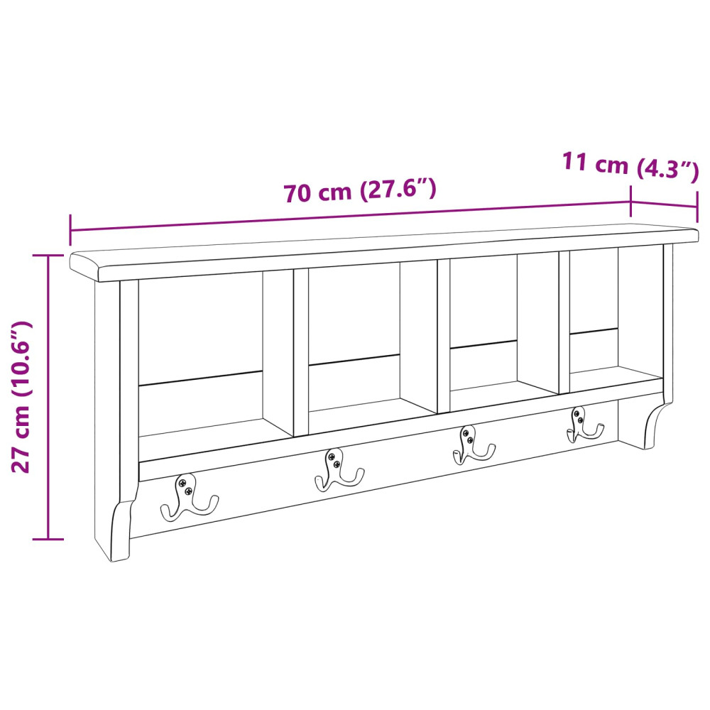 Produktbild för Hanger Brun 70 x 11 x 27 cm Massivt mahognyträ