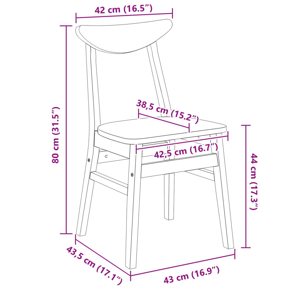 Produktbild för Matstolar 2 pcs Naturfärg 42 x 47,5 x 81 cm Massiv Gummiträ