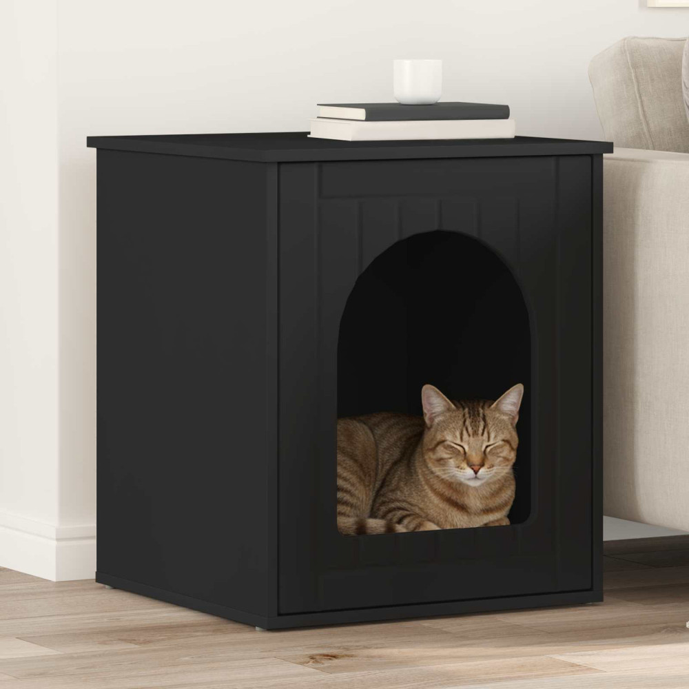 Produktbild för Katt hus Svart 53 x 52 x 62 cm Konstruerat trä