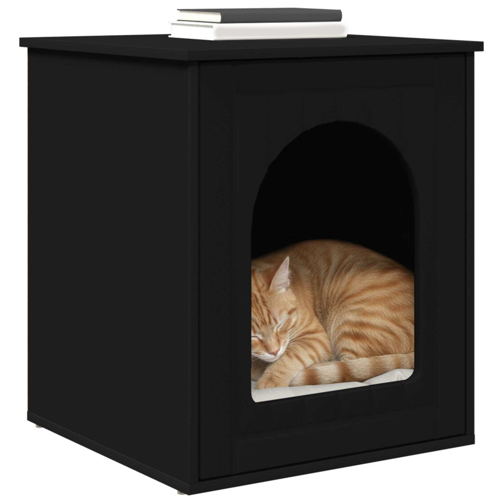 Produktbild för Katt hus Svart 53 x 52 x 62 cm Konstruerat trä