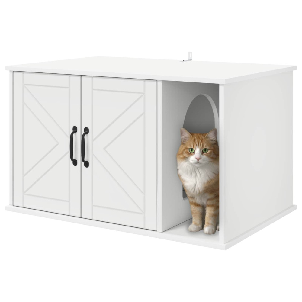 Produktbild för Katt hus Vit 85 x 55 x 50 cm Konstruerat trä