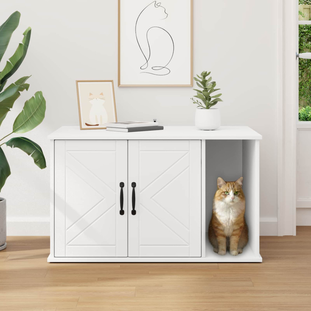 Produktbild för Katt hus Vit 85 x 55 x 50 cm Konstruerat trä