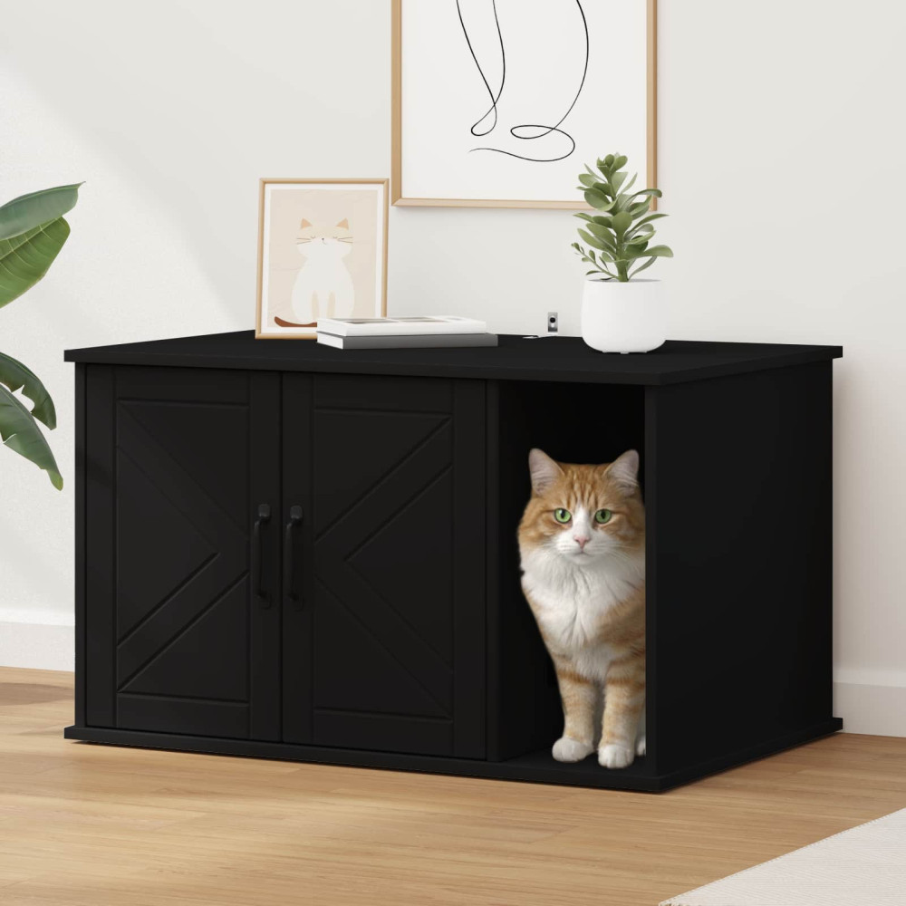 Produktbild för Katt hus Svart 85 x 55 x 50 cm Konstruerat trä