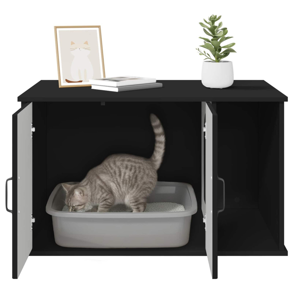 Produktbild för Katt hus Svart 85 x 55 x 50 cm Konstruerat trä