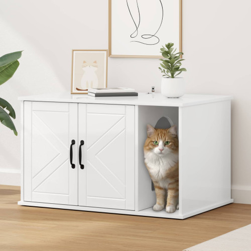 vidaXL Katt hus Glansig Vit 85 x 55 x 50 cm Konstruerat trä