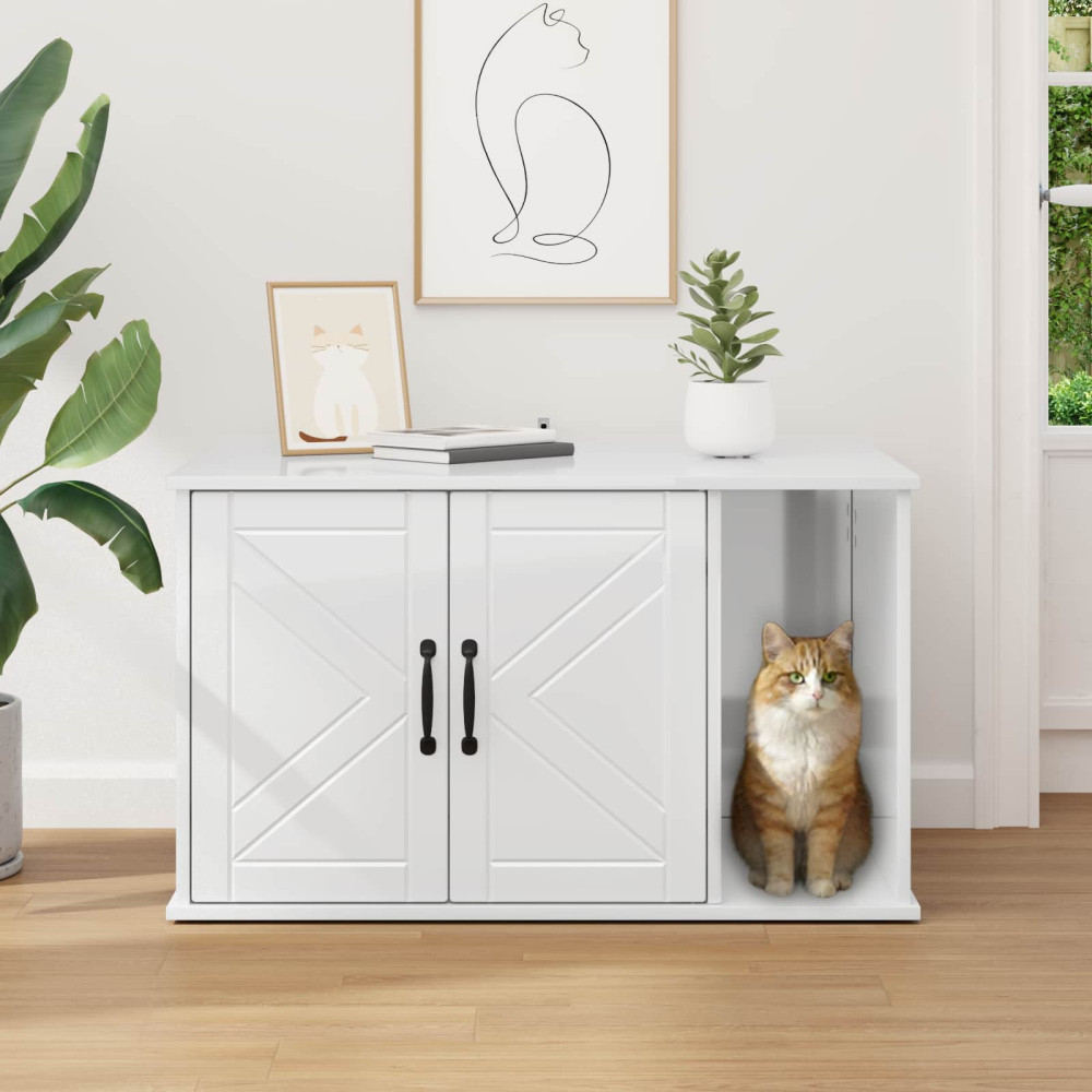 Produktbild för Katt hus Glansig Vit 85 x 55 x 50 cm Konstruerat trä