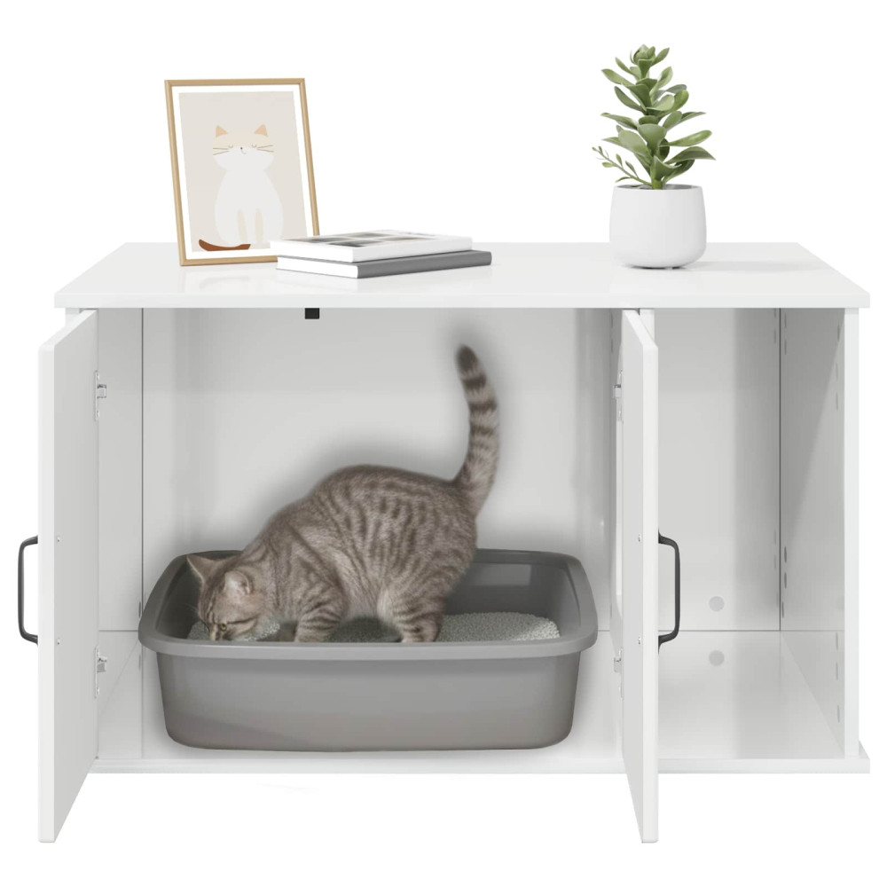 Produktbild för Katt hus Glansig Vit 85 x 55 x 50 cm Konstruerat trä