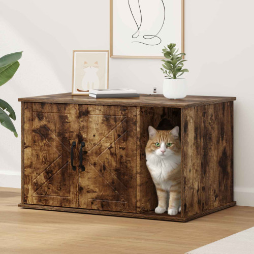vidaXL Katt hus Rökt ek 85 x 55 x 50 cm Konstruerat trä