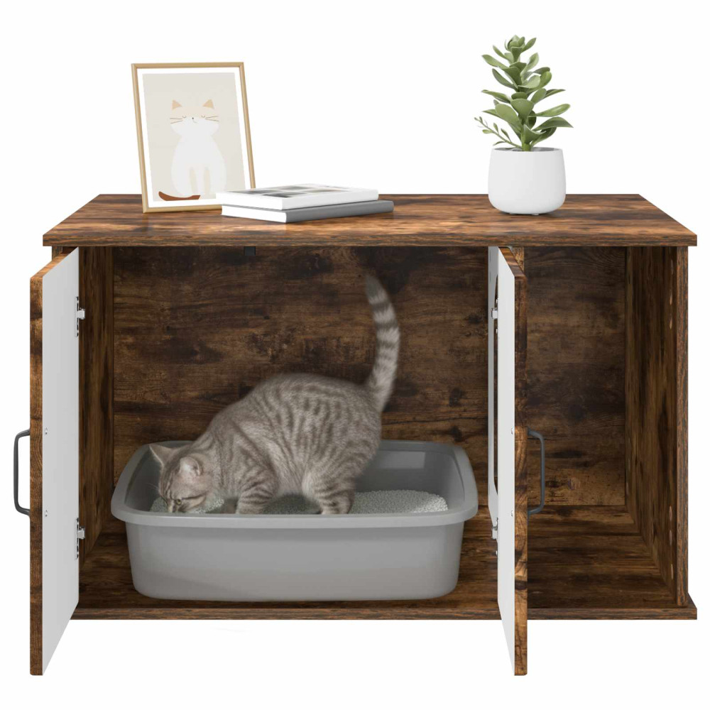 Produktbild för Katt hus Rökt ek 85 x 55 x 50 cm Konstruerat trä