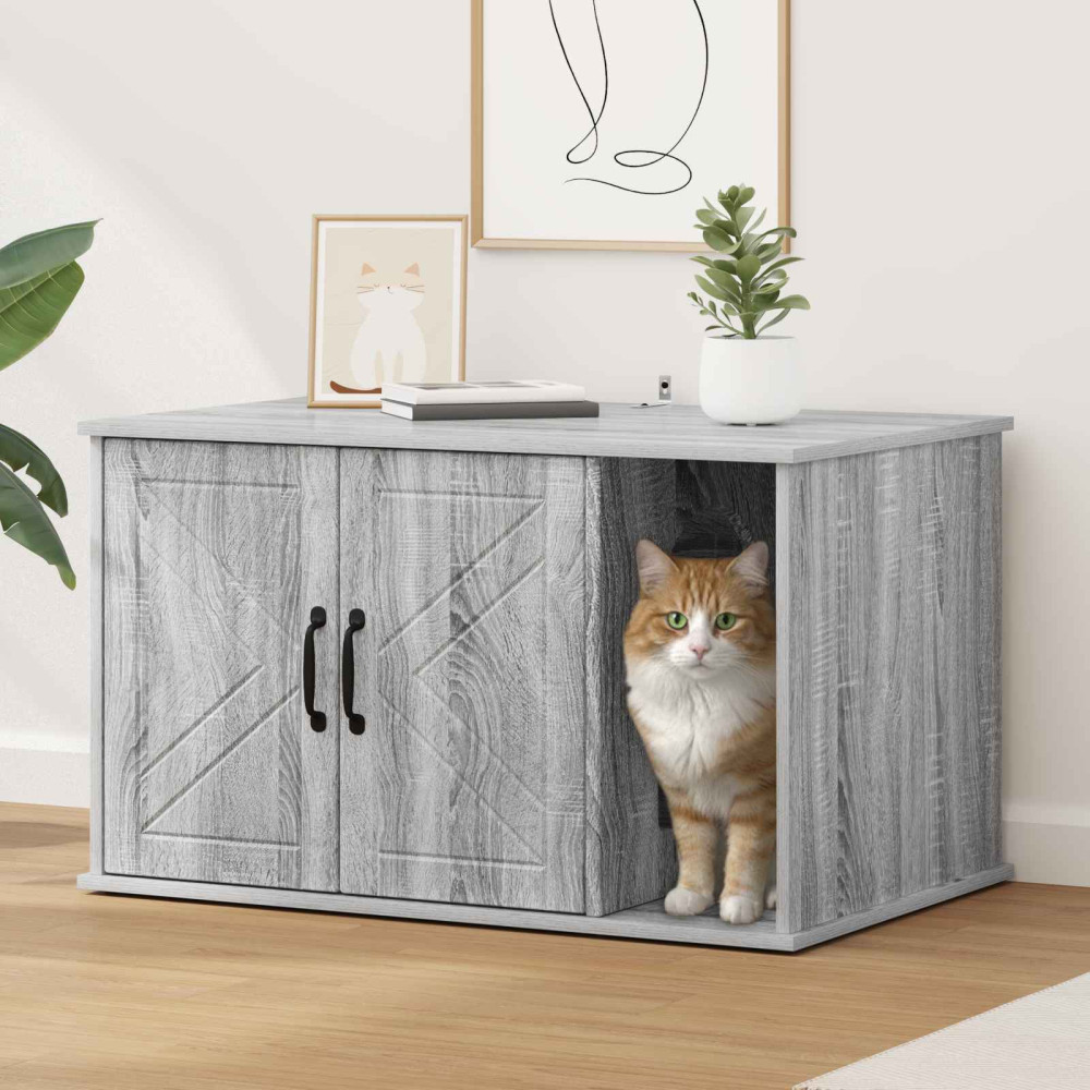 Produktbild för Katt hus Grå Sonoma 85 x 55 x 50 cm Konstruerat trä