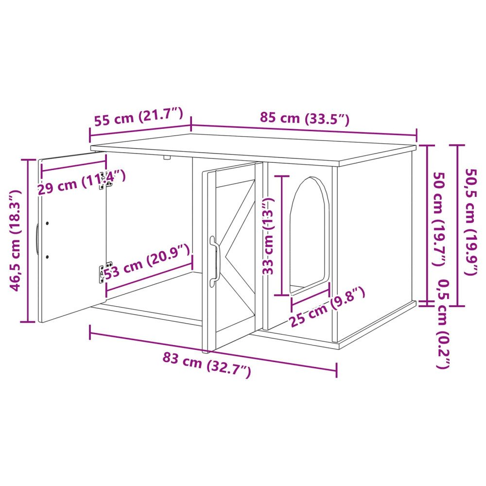 Produktbild för Katt hus Grå Sonoma 85 x 55 x 50 cm Konstruerat trä
