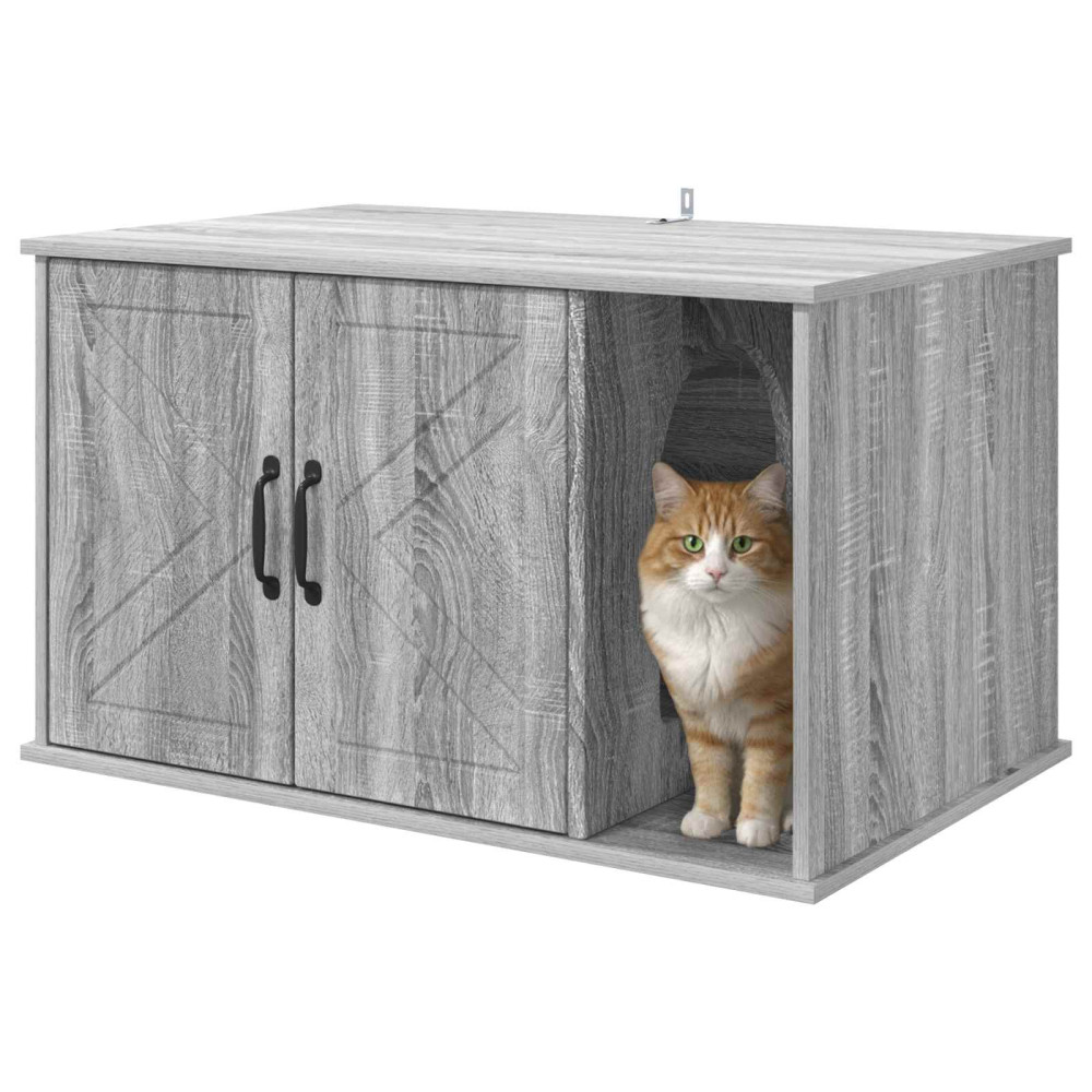 Produktbild för Katt hus Grå Sonoma 85 x 55 x 50 cm Konstruerat trä