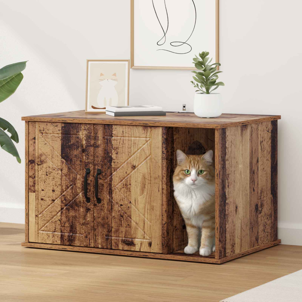 Produktbild för Katt hus Gammalt trä 85 x 55 x 50 cm Konstruerat trä