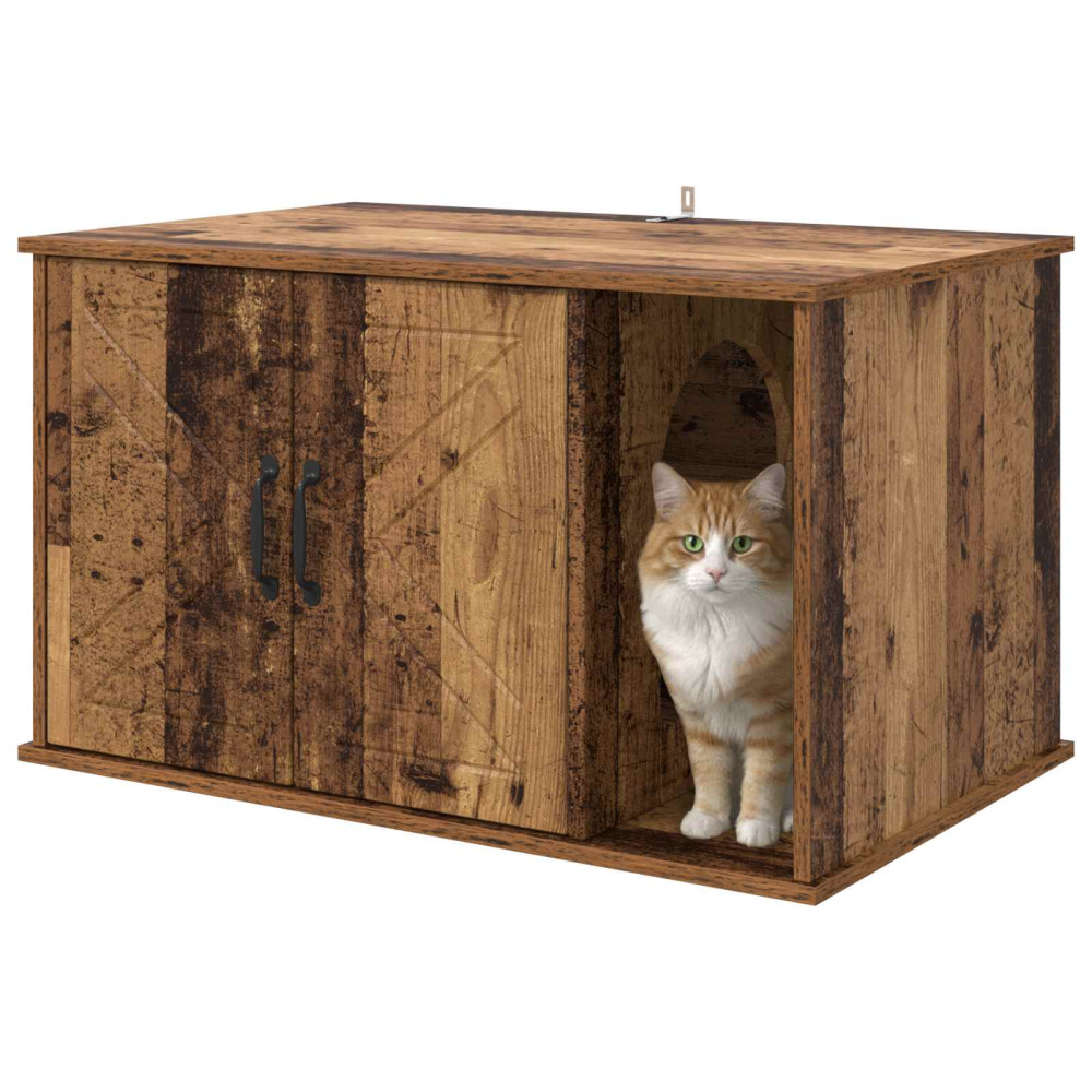Produktbild för Katt hus Gammalt trä 85 x 55 x 50 cm Konstruerat trä