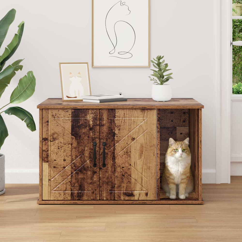 Produktbild för Katt hus Gammalt trä 85 x 55 x 50 cm Konstruerat trä