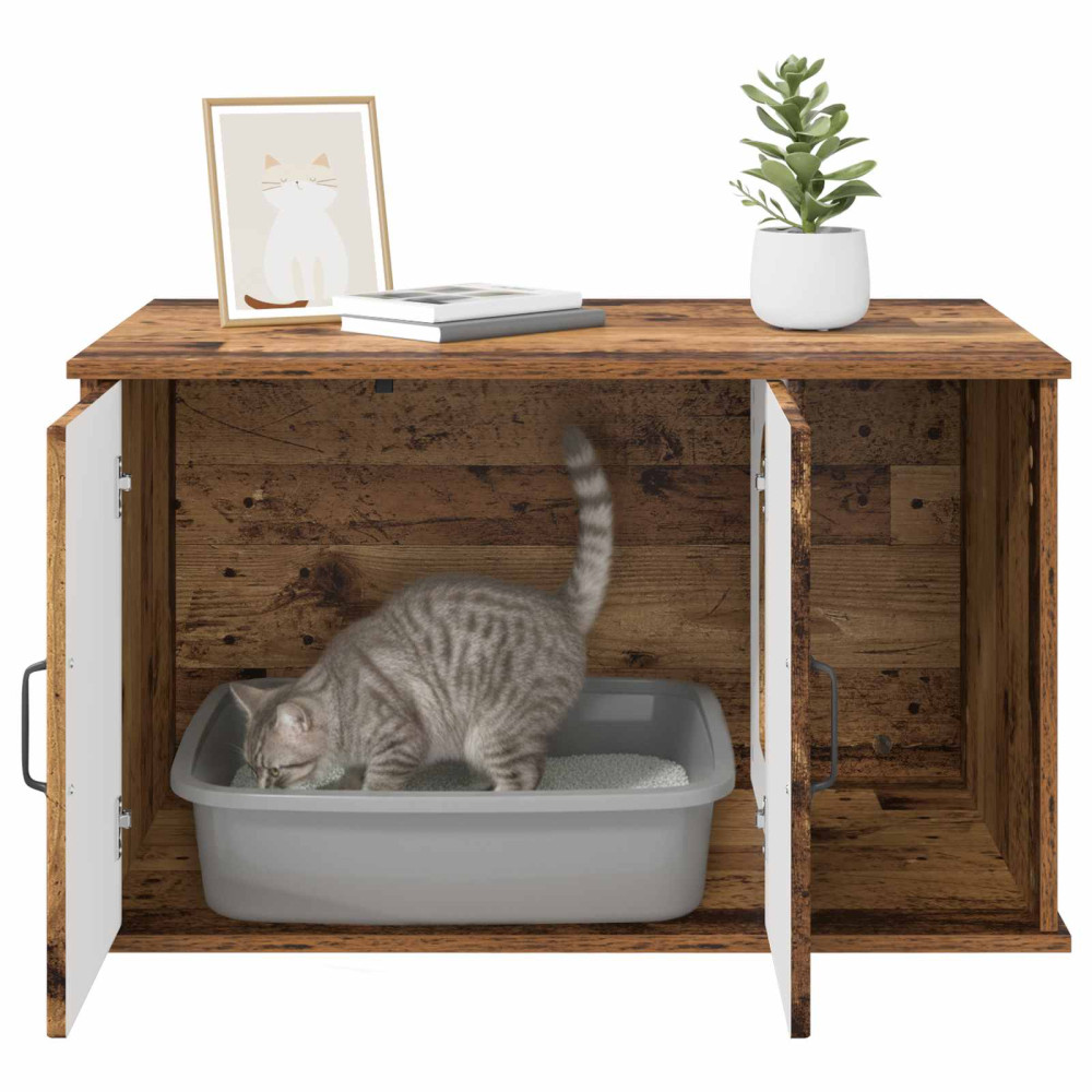 Produktbild för Katt hus Gammalt trä 85 x 55 x 50 cm Konstruerat trä