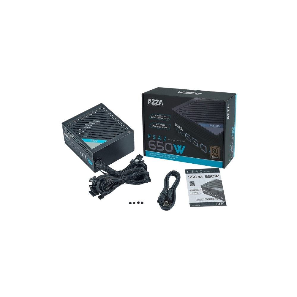 Produktbild för Strömförsörjning AZZA 650W PSAZ 120mm svart (80+ Bronze) det...