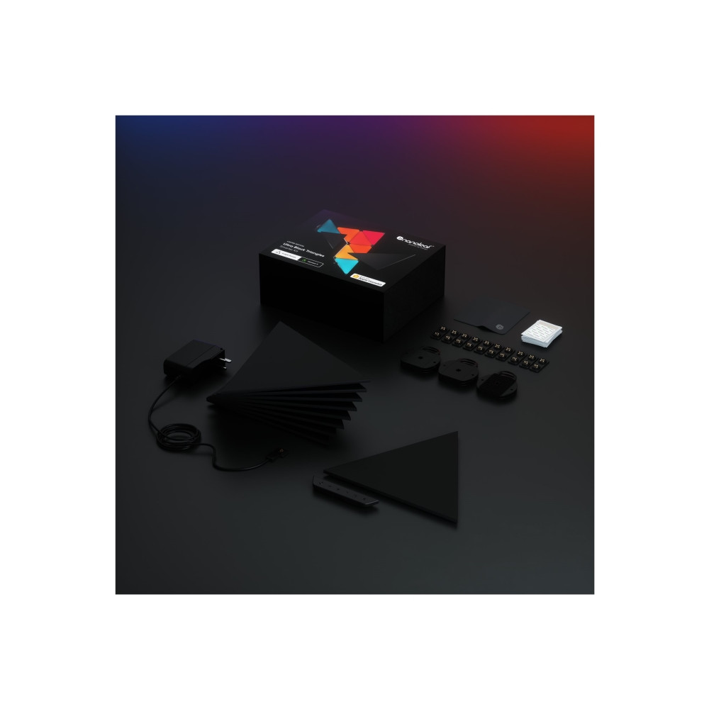 Produktbild för Nanoleaf Shapes Starter Kit - ljuspanelskit - LED - 230 x 200 mm - 1.5 W - 16 miljoner färger - 1200-6500 K - triangel - svart