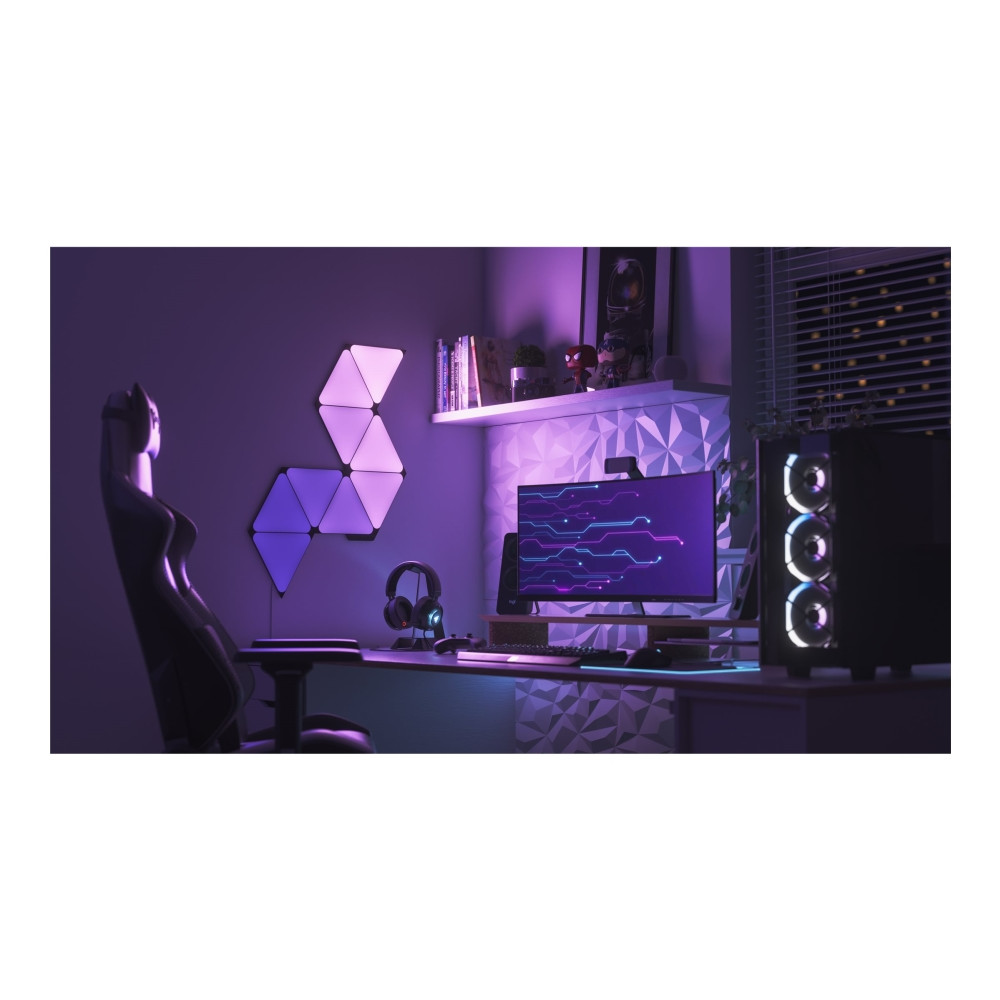 Produktbild för Nanoleaf Shapes Starter Kit - ljuspanelskit - LED - 230 x 200 mm - 1.5 W - 16 miljoner färger - 1200-6500 K - triangel - svart