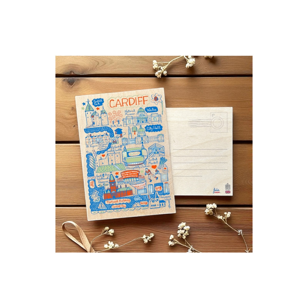 Produktbild för Julia Gash Wooden Postcard - Cardiff