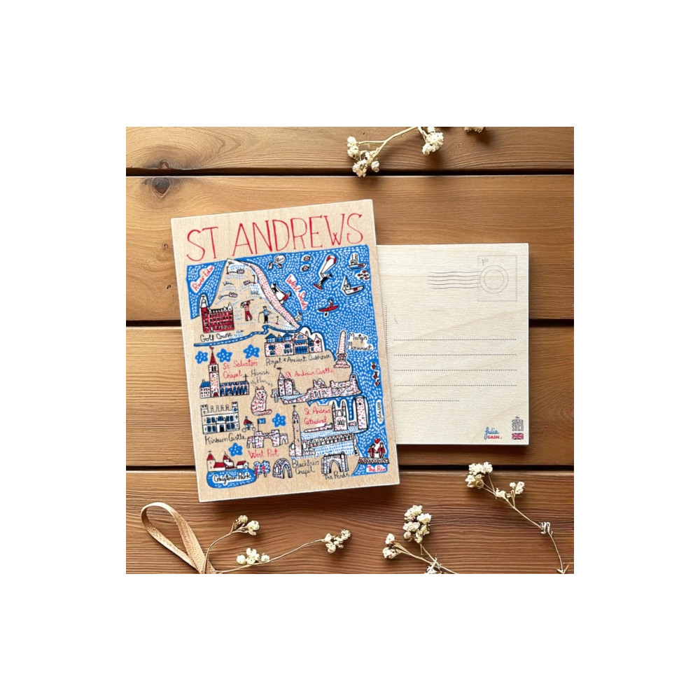 Produktbild för Julia Gash Wooden Postcard - St Andrews