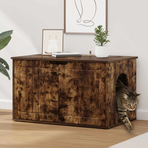 vidaXL Katt hus Rökt ek 85 x 55 x 50,5 cm Konstruerat trä