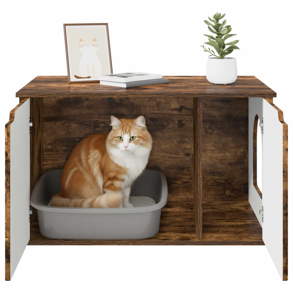 Produktbild för Katt hus Rökt ek 85 x 55 x 50,5 cm Konstruerat trä