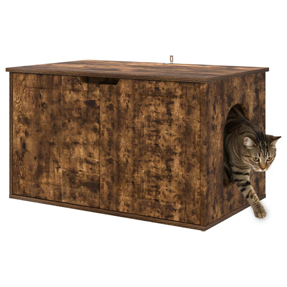 Produktbild för Katt hus Rökt ek 85 x 55 x 50,5 cm Konstruerat trä