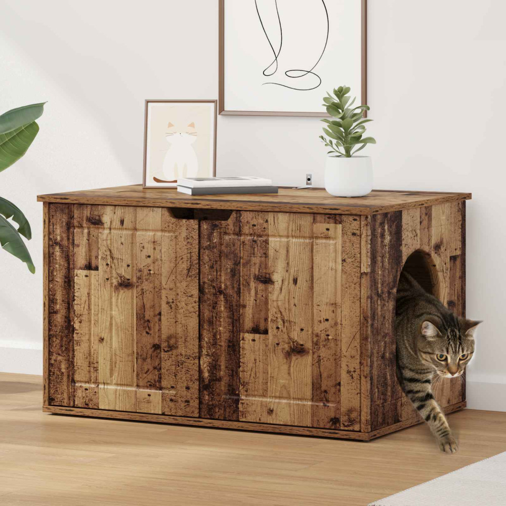 Produktbild för Katt hus Gammalt trä 85 x 55 x 50,5 cm Konstruerat trä