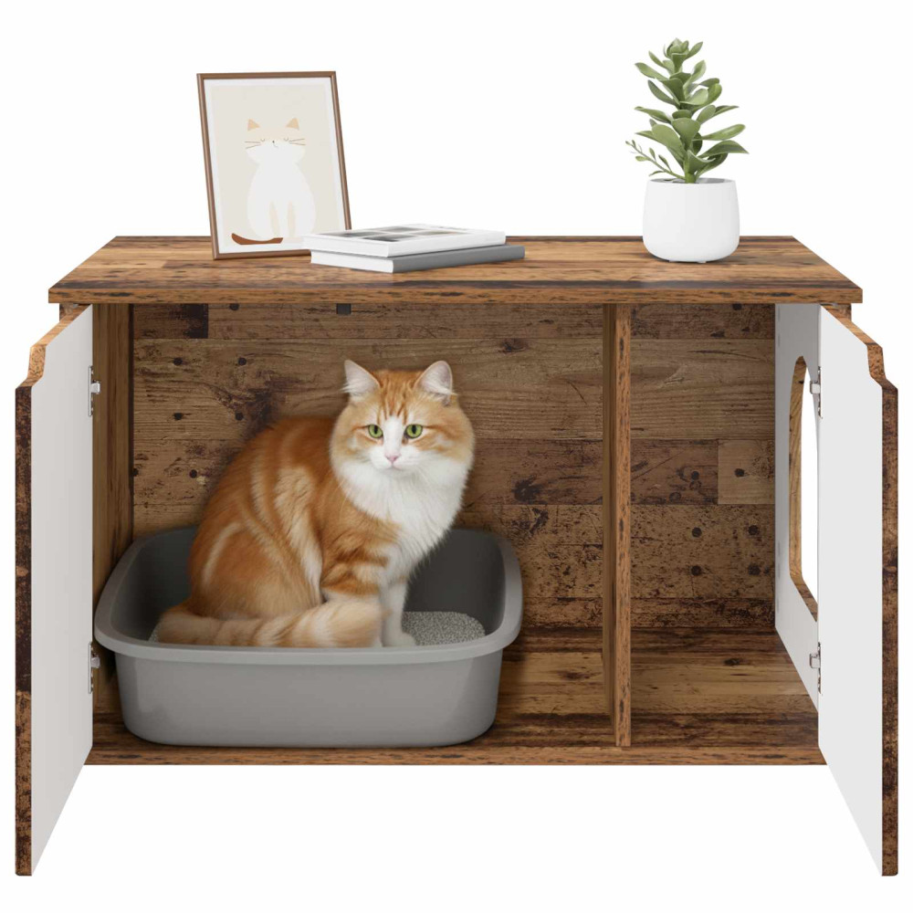 Produktbild för Katt hus Gammalt trä 85 x 55 x 50,5 cm Konstruerat trä