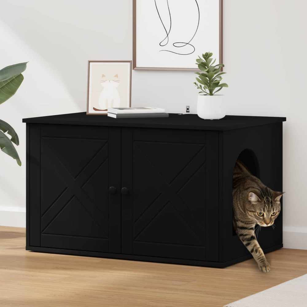 Produktbild för Katt hus Svart 85 x 55 x 50,5 cm Konstruerat trä