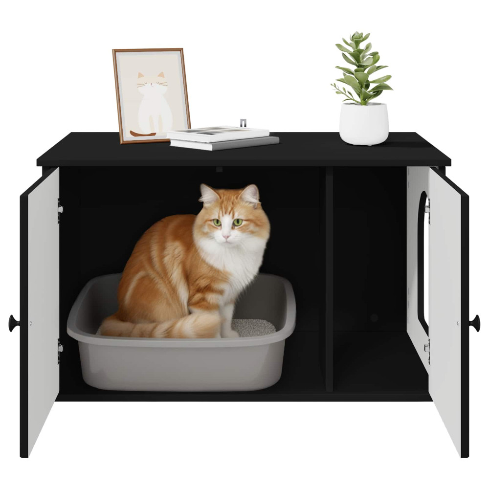 Produktbild för Katt hus Svart 85 x 55 x 50,5 cm Konstruerat trä