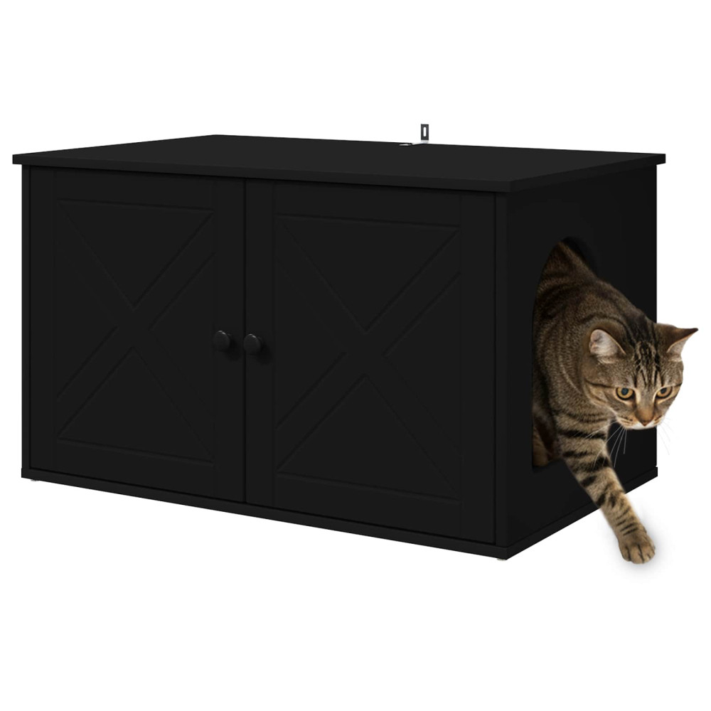 Produktbild för Katt hus Svart 85 x 55 x 50,5 cm Konstruerat trä
